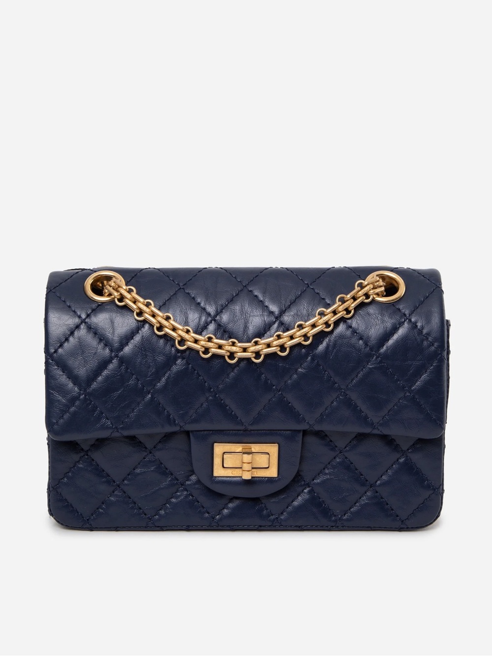 Pre-Owned Chanel 2020 Navy Aged Calfskin Quilted 2.55 Reissue Mini Flap Bag